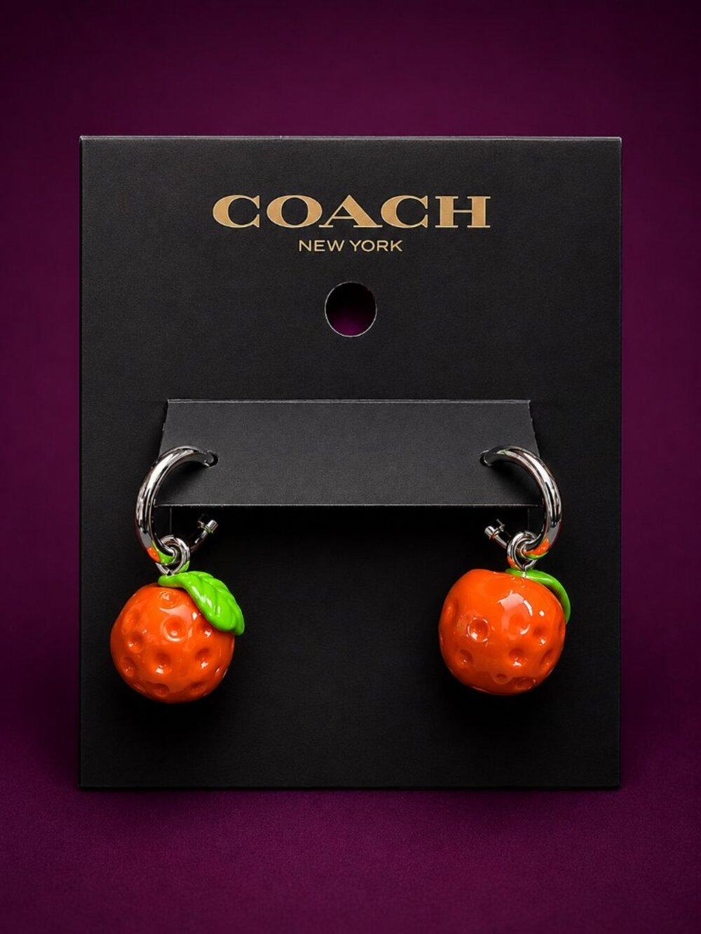 COACH Orange Strawberry Huggie Earrings - New!